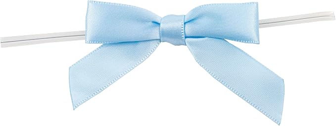 Reliant Ribbon 5171-05203-2X1 Satin Twist Tie Bows - Small Bows, 5/8 Inch X 100 Pieces, Light Blue