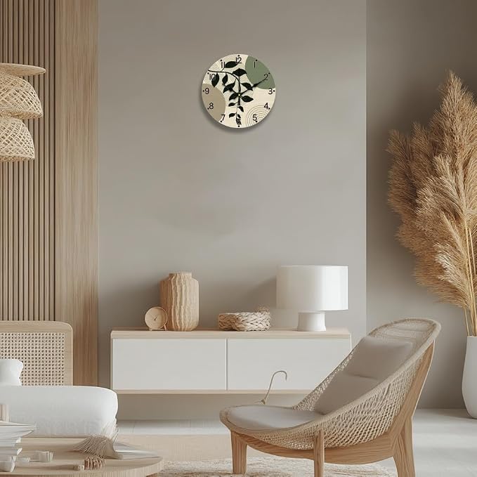 CHGCRAFT Bohemian Geometry Wall Clock 12 Inch Battery Operated Wall Clock Leaves Non Ticking Silent Decorative Clock for Office Bedroom Home Decor