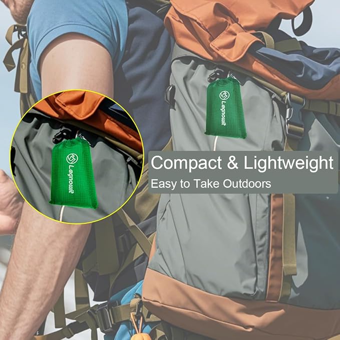 Outdoor Pocket Blanket, 55"x39" Waterproof Foldable Compact Small Picnic Blanket, Ultralight Tarp for Camping, Festival, Beach, Hiking, Backpacking, Travel, Stakes Included (Lime Green)