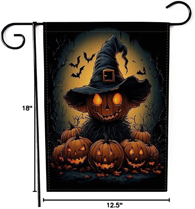 EMMTEEY Halloween Garden Flag Scary Halloween 12.5X18 Double-Sided, Seasonal Yard Flags Pumpkin Bats Small Burlap Garden Flags for Outside Front/Back Door