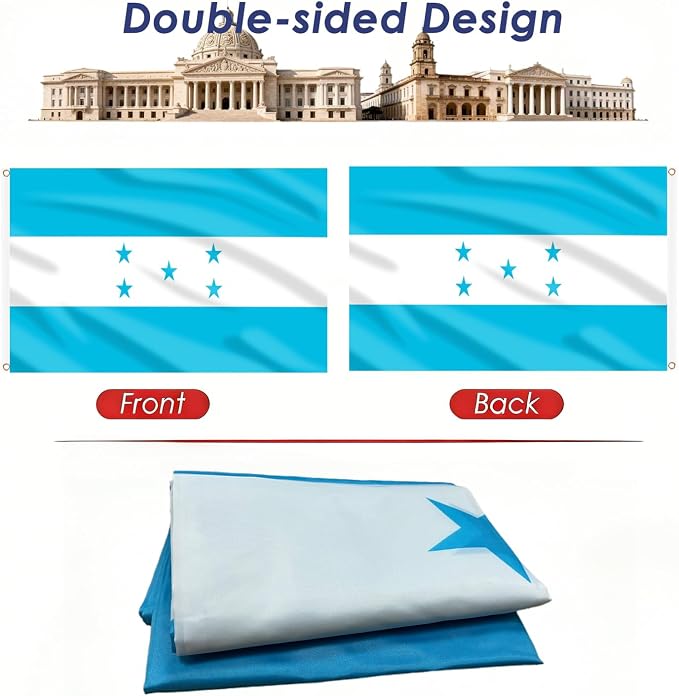 AhfuLife National Flag 3x5 Ft, Large National Flags for Outside - Double Side with Brass Eyelets for Soccer Games National Day Party Bar Garden Decoration Indoor Outdoor(Honduras,1Pcs)