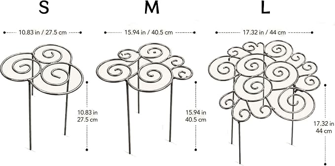 Metal Plant Support Ring for Garden, Peony Cages and Supports, Decorative Metal Plant Support Ring, Heavy-Duty Flower Support Frame, Outdoor Orchid Clip (S*2)
