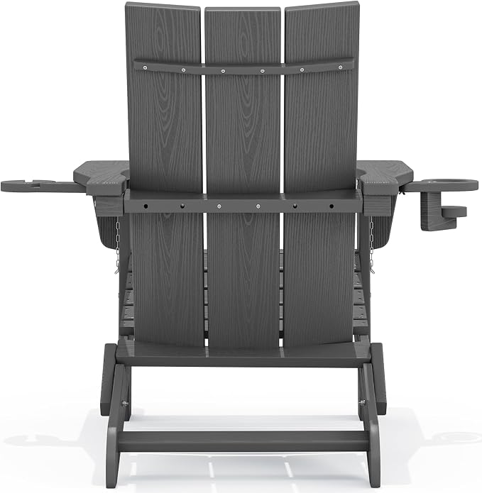 SERWALL Outdoor HDPE Modern Adirondack Chair,Folding Adirondack Chair with Cup Holders, All Weather Resistant Fire Pit Chair, Gray