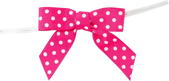 Reliant Ribbon Grosgrain Dot Twist Tie Bows - Small Bows, 5/8 Inch X 100 Pieces, Shocking Pink