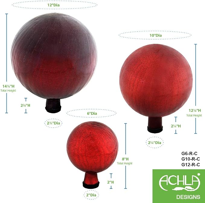 Achla Designs 12-Inch Crackle Gazing Globe Ball, Red