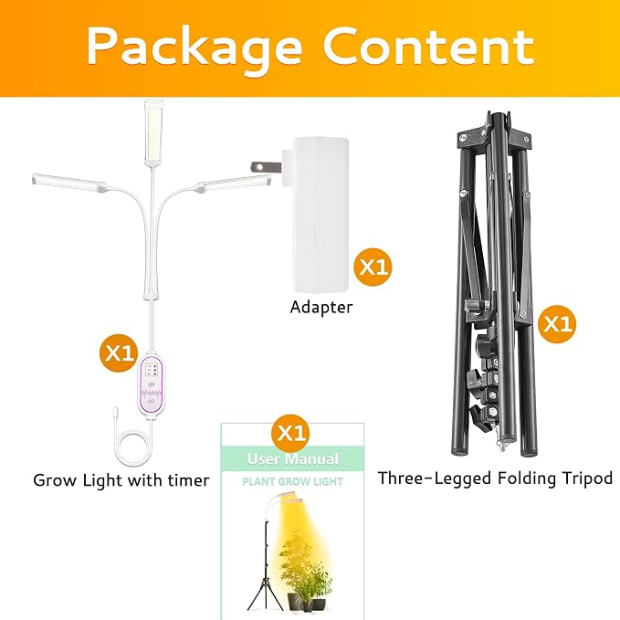 315 LED Grow Lights for Indoor Plants Full Spectrum, LED Plant Light with Stand, Adjustable Height, Plant Grow Lights with Auto 4/8/14/H Timer for Indoor Tall Plants.
