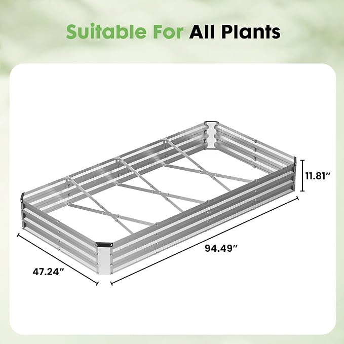 DUMOS Galvanized Raised Garden Bed Outdoor, 8x4x1ft 2 Pack Raised Metal Planter Box, Rust-Resistant Steel Garden Planter, Rectangular Gardening Flower Bed for Vegetables Flowers Herbs, Open Bottom