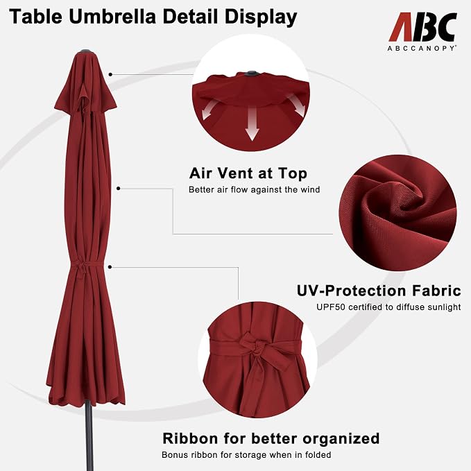 ABCCANOPY 7.5ft Scalloped Patio Umbrella, Outdoor Table Umbrella with Tilt and Crank, Fiberglass Ribs Deck Umbrella for Patio, Pool, Garden, Picnic (Wine Red)