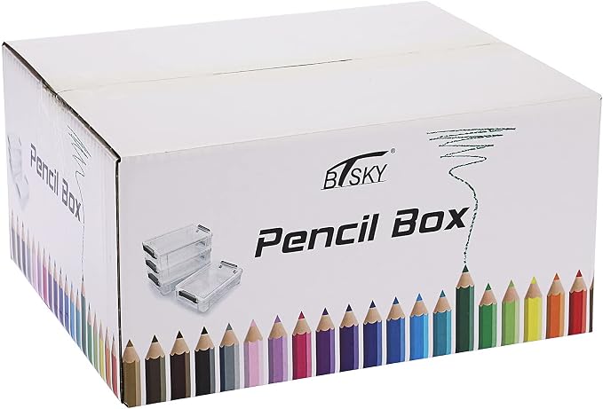 BTSKY 4 Pack Extra Large Plastic Pencil Box Stackable Translucent Clear Pencil Caase Crayon Box Set, Marker Organizer Art Supply Storage Organizer for Gel Pens Pencils Erasers Tape Markers etc(Black)