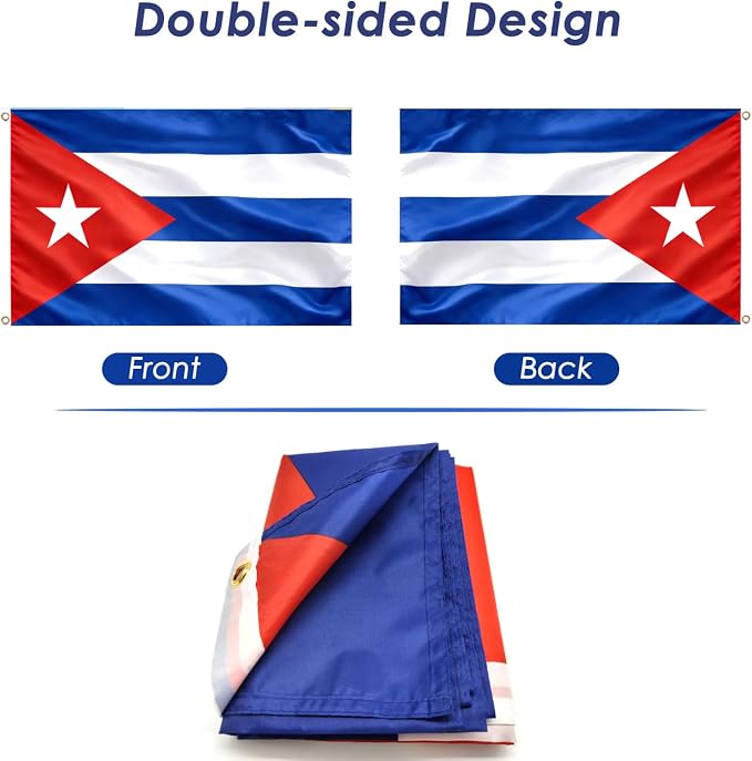 Ahfulife Cuba Flag 3x5 Ft for Revolution Day, 2 Pcs Large Cuban National Flag for Outdoor Indoor, Double Sided with Brass Grommets for July 26th Celebrations, Independence Day, Party Street Decor