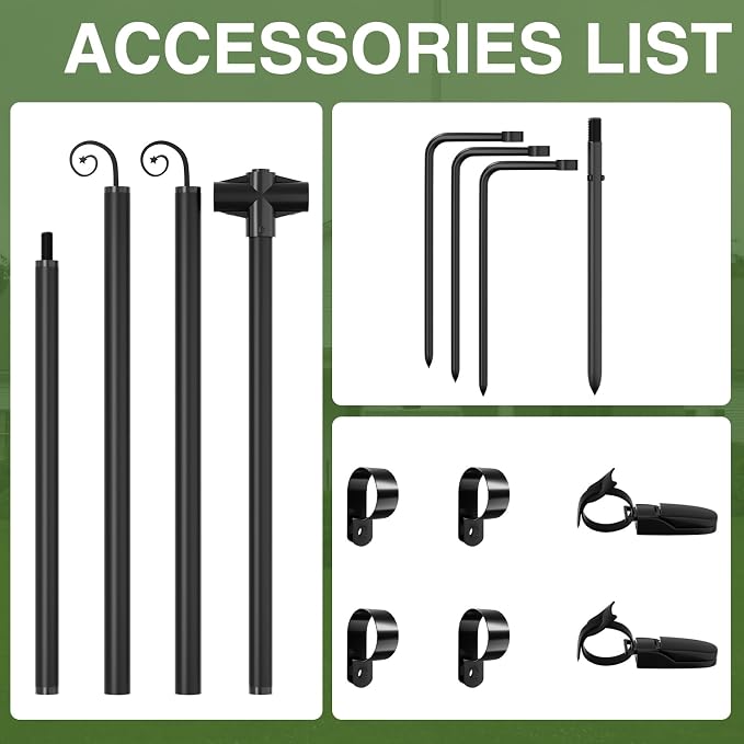 Garden Flag Stand for Yard – Heavy Duty 3/4" Thick Aluminum Garden Flag Holder with 4-Prong Base, Powder-Coated Rustproof, Fits 12x18 Double Flags for Outdoor Decor
