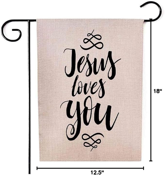 EMMTEEY Easter Garden Flag Double Sided Burlap Decor 12.5x18 Inch Yard Outdoor Decor Garden Flag Jesus Loves You Inspirational Quote Design Element Housewarming Poster Modern Brush Lettering print