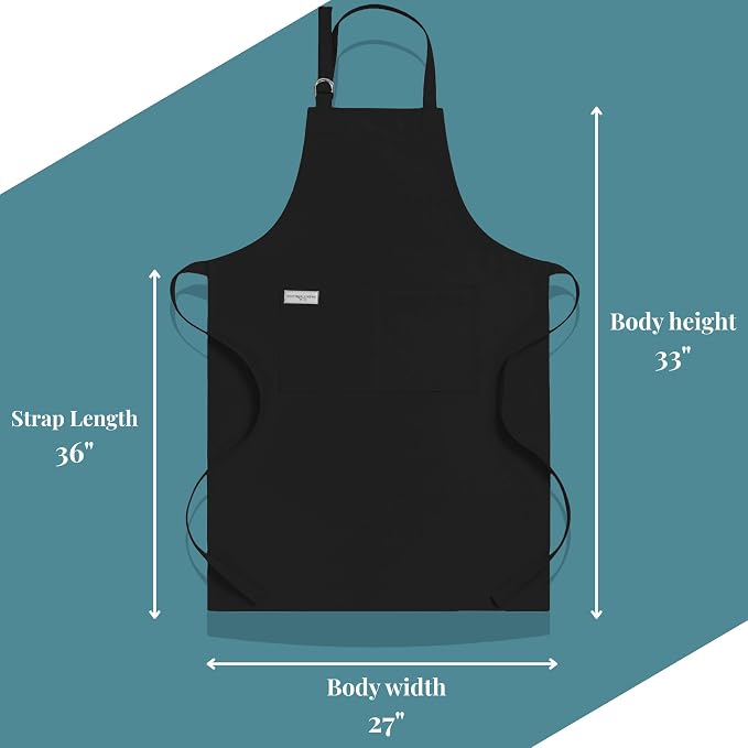 100% Cotton Kitchen Apron with 2 Pockets – Adjustable Chef Apron for Cooking Baking BBQ – Unisex Apron