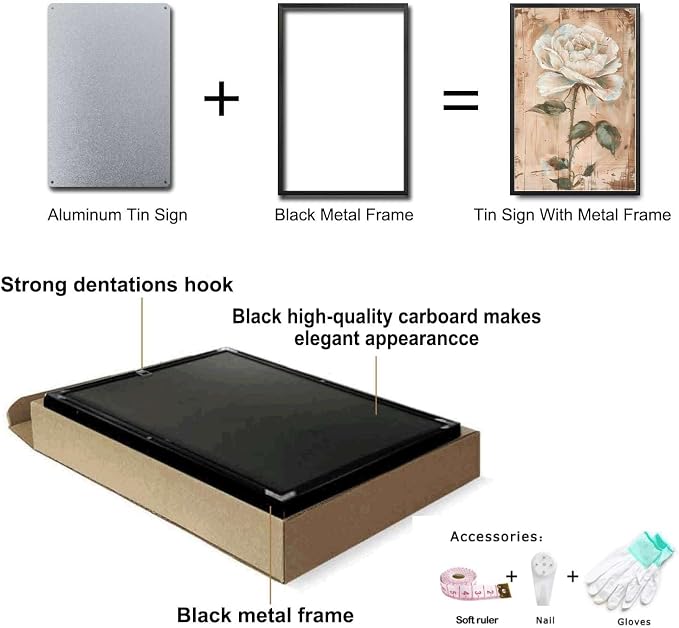 Metal Sign Tin Sign Vintage Shabby Chic Rose Tin Sign for Antique Paint Effect White Rose Admirers and Distressed Wood Panels Tin Sign Garden Gift for Restaurant 6×8 Inches with Metal Frame