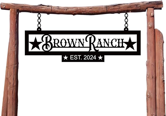 Custom Metal Family Name Farmhouse Sign, Last Name Sign for Farm, Ranch or Farm Signs Indoor Outdoor Personalized, Farmhouse Signs Wall Decor, Size selection: 12 inches to 80 inches.