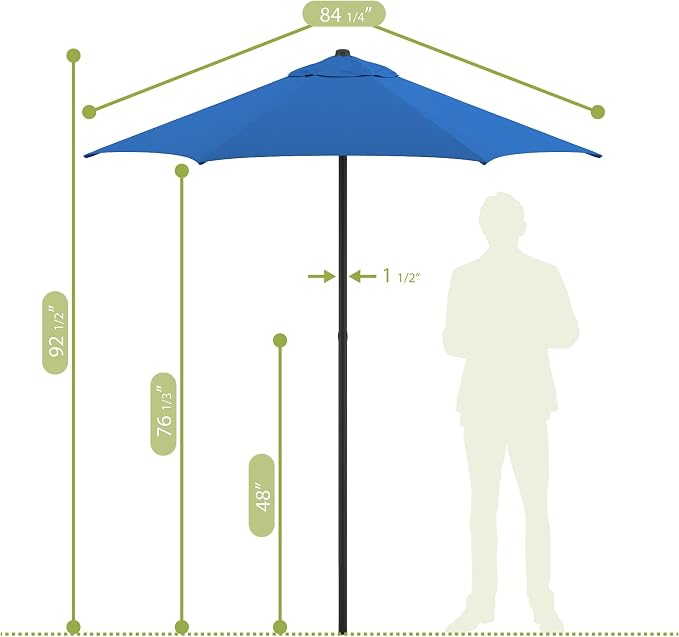 Sunline 7.5 ft Patio Umbrella with Crank & Push Button Tilt, Outdoor Market Umbrella with UV Protection & Wind Vent, Metal Frame for Deck, Pool & Table, Pacific Blue