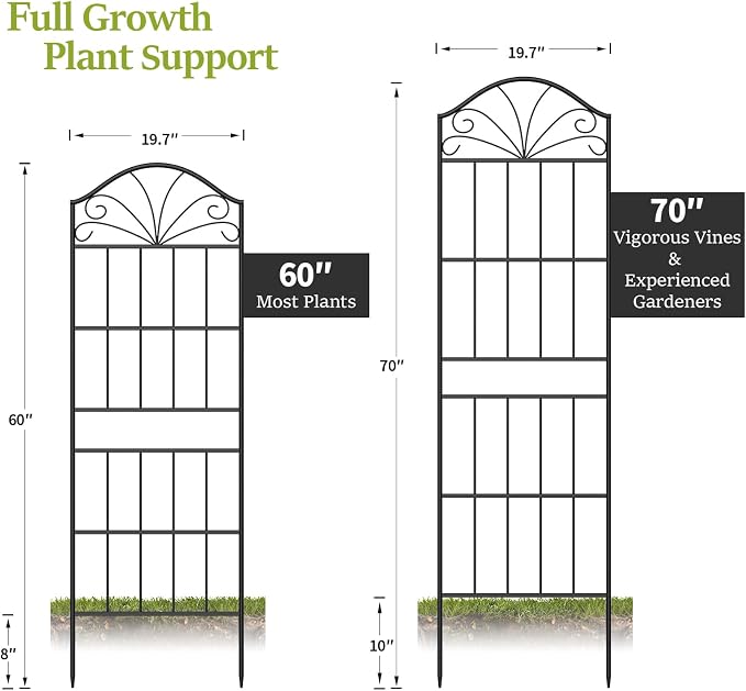 VOXOR Metal Trellis for Climbing Plants Outdoor, 70 * 19.7 Inch Tall Garden Trellis with Black Rustproof Coating, Decorative Rose Trellis for Climbing Roses, Vines, and Flowers, 2 Pack