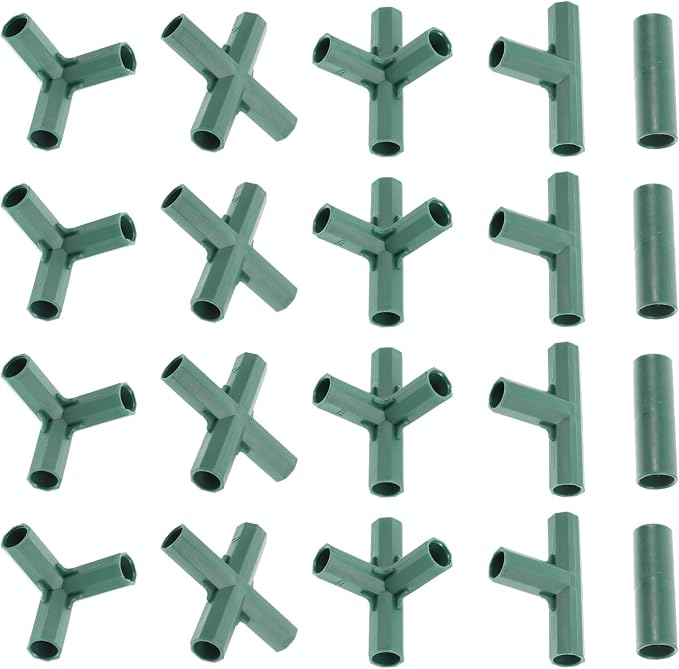 Yardwe 20Pcs 16mm Greenhouse Frame Connector, 5 Types Stable Gardening Pipe Fitting for Plant Support, Tomato Trellis Brackets, Joint for Stakes & Tubes