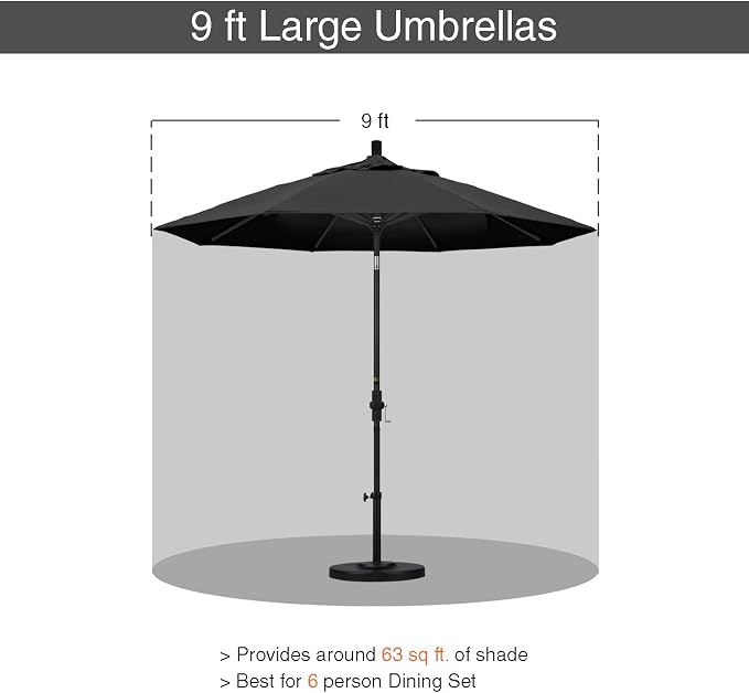 California Umbrella 9' Round Aluminum Patio Umbrella, Crank Lift, Collar Tilt, Bronze Pole, Black Olefin
