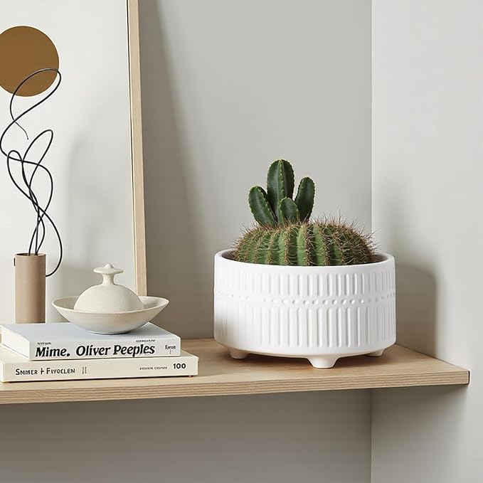 OXART Ceramic Plant Pots Indoor Pot Set with Drainage Holes, 12/9.6/8/inch Ceramic Planters Pots for Plants, Large Flower Pot for Plants Lilies, Cacti, Succulents, Snakes, and Pothos, White