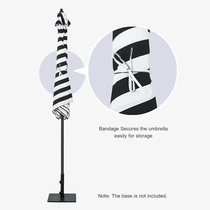 Tempera Striped Patio Umbrellas Outdoor Table Market Umbrellas with Crank & Pust Button Tilt|Auto-Tilt, 8 Steel Ribs, High Color-Fastness Canopy