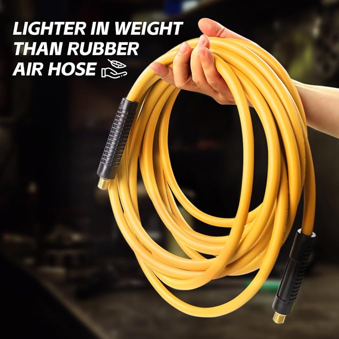 MaxWorks 80789 Lightweight All Weather No-Memory Non-Kinking 300 PSI Maximum Hybrid Polymer Air Hose, 3/8" x 100' , Yellow