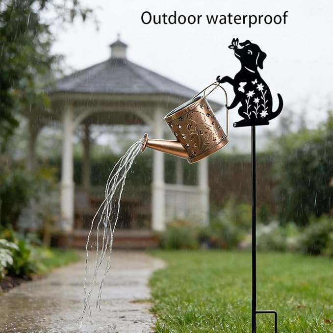 2 Pcs Dog Solar Watering Can with Light, Featuring Metal Dog Statue Silhouette Stake,Outdoor Yard Decor Gift for Women, for Outside Landscapes, Lawn, Garden Path Decoration