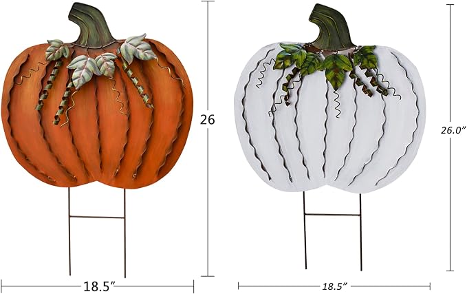 26" H Metal Pumpkin Yard Stake Outdoor Fall Decor Rustic Pumpkin Garden Stake Autumn Yard Sign Pumpkin Lawn Ornaments for Porch Garden Home Patio Harvest Thanksgiving Halloween Decorations