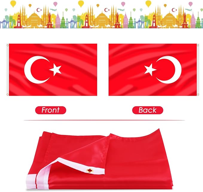 AhfuLife 2 Pcs Turkey Flag 3x5 Ft, Large Turkey National Flags for Outside - Double Side with Brass Eyelets for Olympic Party Decorations, Bar Garden Street Decoration Indoor Outdoor