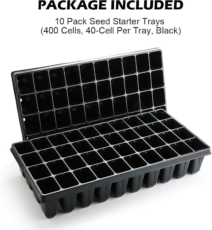 RooTrimmer 10 Pack 40 Cell Seed Starter Trays - Extra Deep 3.9" Plastic Nursery Trays, 20" x 10",Fits Standard 1020 Flats, for Planting Seedlings, Propagation, Seed Germination and 1020 Flats Inserts