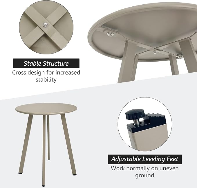 Meluvici Outdoor Side Table - Weather Resistant Patio Table, Round Metal Steel, Waterproof End Table for Garden, Balcony, Yard, Grey White