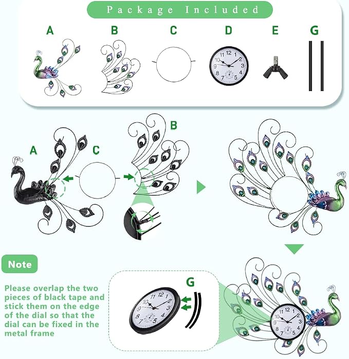 Unique Outdoor Clock Silent None-Ticking, Outdoor Wall Clock with Thermometer, Waterproof Outside Clock for Patio, Living Room, Kitchen (Green & Blue)