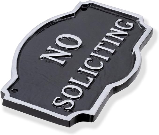 Montague Metal Products Montague No Soliciting Statement Plaque, Cast Metal No Soliciting Statement Sign - WALL Display Plaque - Warning Signs - Business - Easy to Install - UV Resistant (Black with Silver Letter, 4.5" x 7.15")
