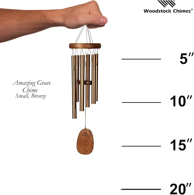 Woodstock Wind Chimes Amazing Grace Chime Wind Chime Inspirational and Memorial Gifts Wind Chimes for Outside Patio Home or Garden Decor (Bronze, 16" Small)