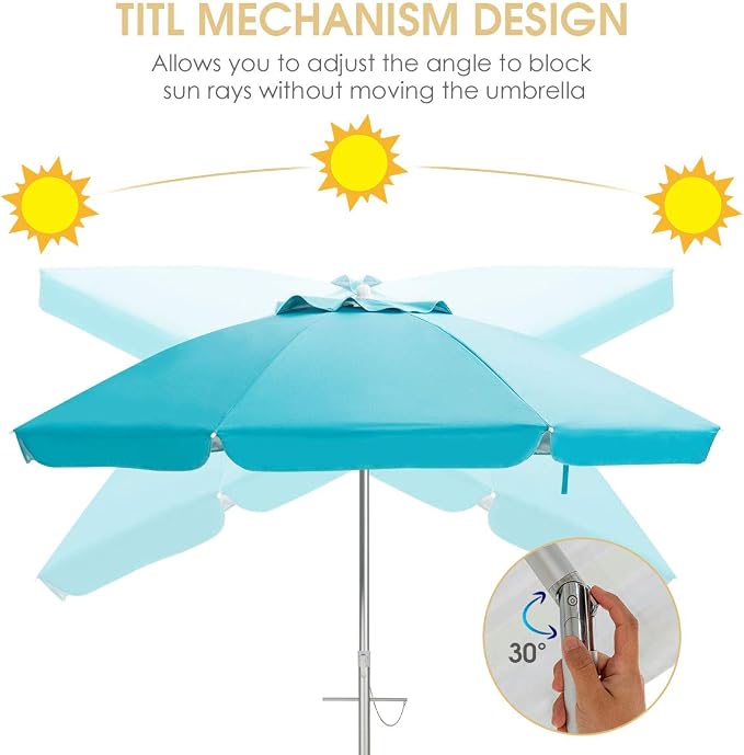 Tangkula 6.5ft Outdoor Beach Umbrella with Sand Anchor, Patio Umbrella with Push Button Tilt & UPF 50+ Protection, Portable Sunshade Umbrella with Carry Bag for Garden Beach Outdoor (Blue)
