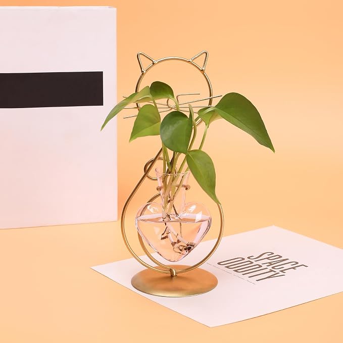 Plant Terrarium Plant Propagation Station Cat Lover Gifts for Women | Plant Lovers Home Office Decor Cat Desk Accessories