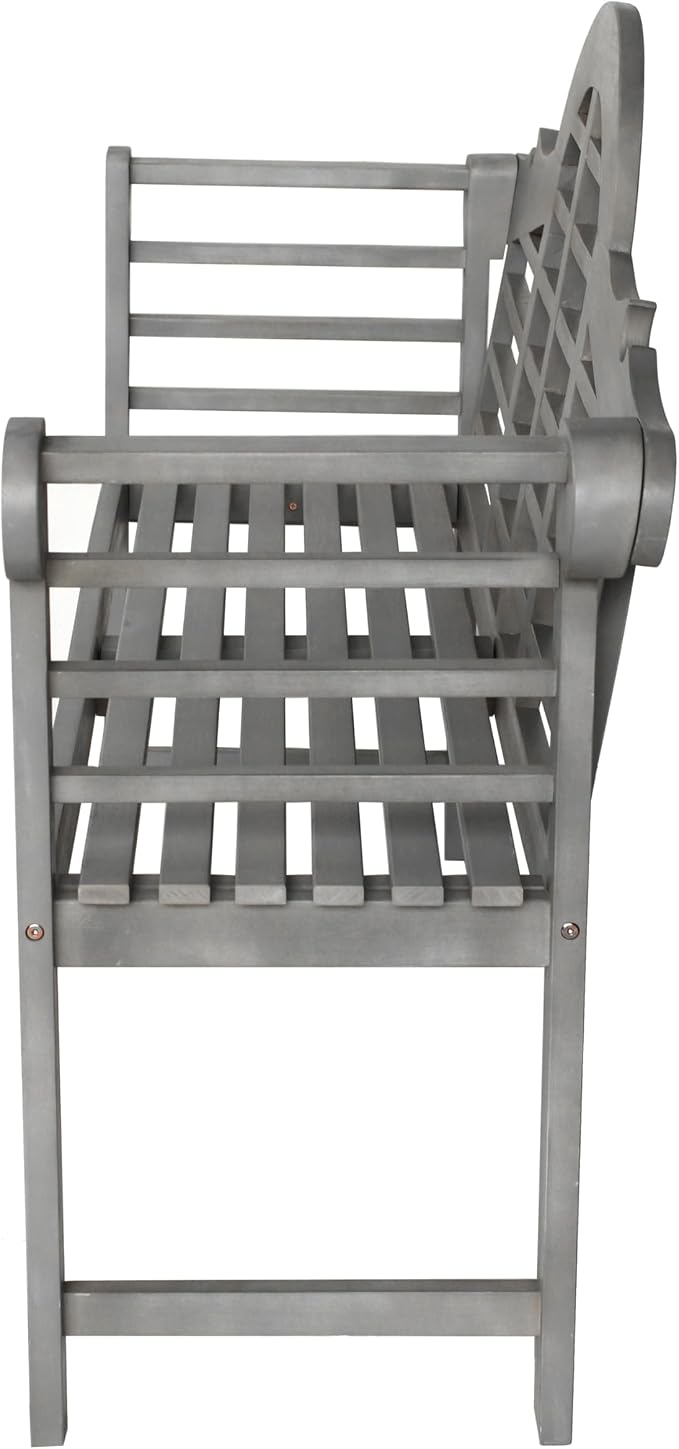 JONATHAN Y Lutyens 51" Acacia Wood Outdoor Bench, 2-Person Garden Bench with Arched Slatted Back and Armrests for Patio, Porch, Backyard, 600 lbs Capacity, Gray Finish BNH103B