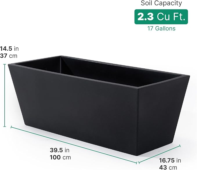 Step2 Tremont Trough Planter 2-Pack, Large Resin Planters for Outdoor Plants, Self-Watering, Black