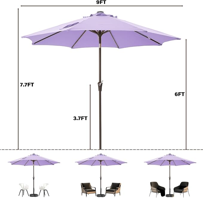 9FT Solar-Powered LED Patio Umbrella with Tilt Crank,Outdoor Market Umbrella with 32 Lights,Sunshade for Deck, Garden and Pool