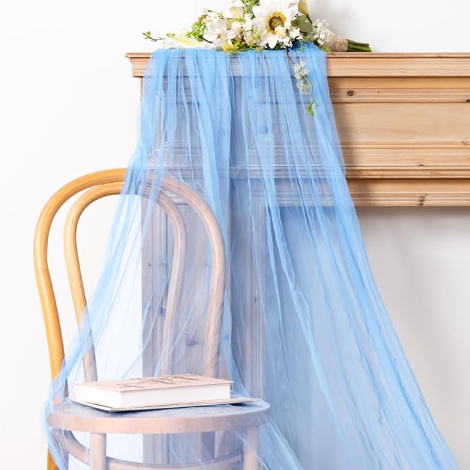 Socomi Blue Cheesecloth Table Runner Tulle Gauze Cheese clothBoho Rustic 120 inch 10FT Runner for Wedding Party Baby Shower Birthday Holiday Decorations 1pc