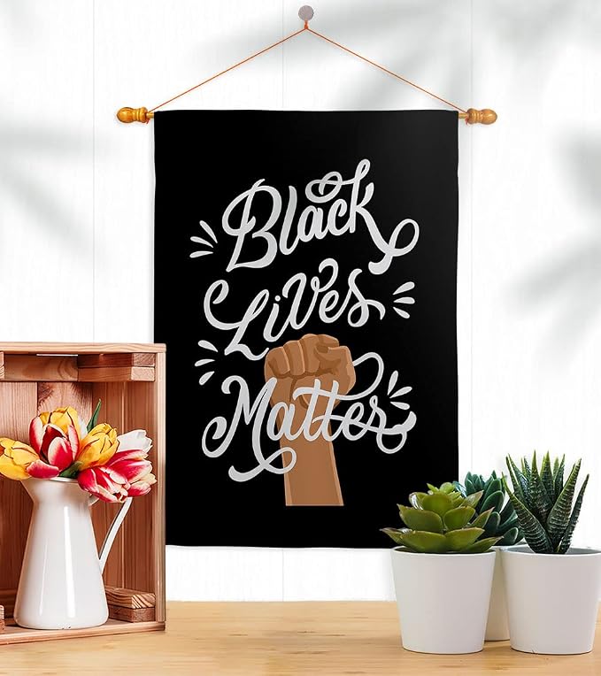 Stop Racism Tapestry Home Decor Banner Wall Art Patio Porch Lawn Garden Flag Stand Pole Room Decorations Indoor Outdoor Black History Month BLM African Americans Heritage Made in USA