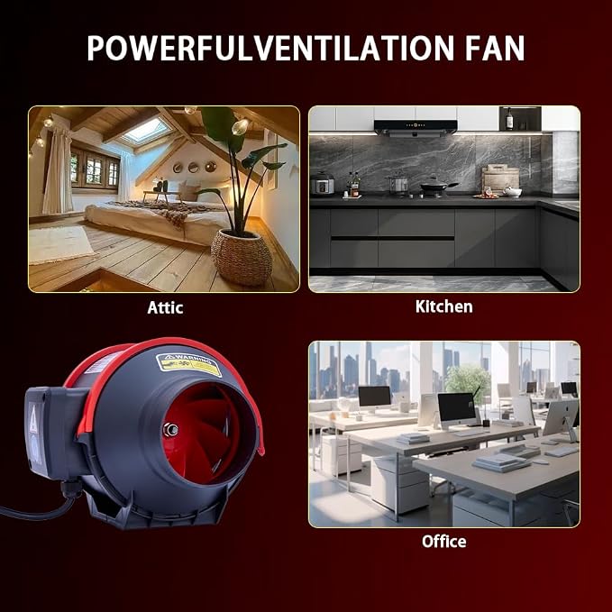 4 Inch Inline Booster Duct Fan with Speed Controller | Low Noise HVAC Vent Blower, 200 CFM Ventilation Exhaust Fan 2550 RPM, For Heating Cooling Booster, Grow Tents, Hydroponics