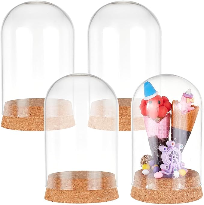 PH PandaHall 4pcs Cloche Bell Jar Glass Dome Cover Display Dome with Cork Base Glass Bottles Decorative Jars Display Case for Flower Storage Home Christmas Party Favor Decoration 2.56x4.3inch