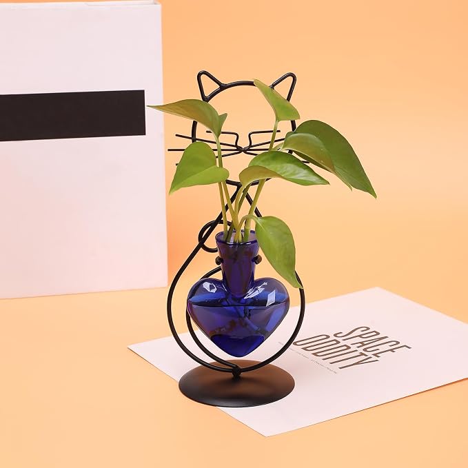 Plant Terrarium Plant Propagation Station Cat Lover Gifts for Women | Plant Lovers Home Office Decor Cat Desk Accessories
