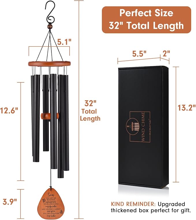 AMBOBE Memorial Sympathy Gifts for Loss of Son, 32" Memorial Wind Chimes for Loss of Son Sympathy Gifts, Remembrance/Bereavement Gifts for Loss of Son, Windchimes in Memory of Son