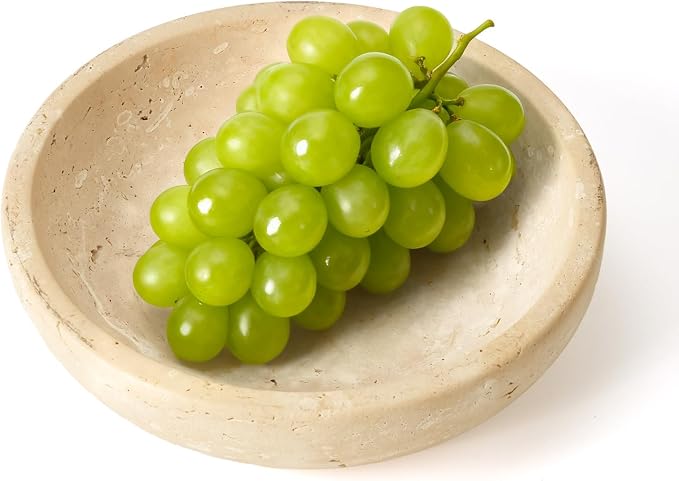 Marble Bowl Decorative, 7.8’’ Entryway Travertine Bowl For Keys Fruit Candy Jewelry, Natural Stone Bowls for Entry Table, Organic Modern Home Decor for Centerpieces, Beige