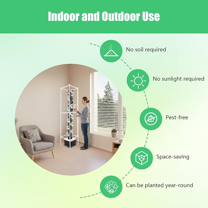 70 Holes Indoor Hydroponic Grow Tower with 8 LED Lights, 14 Layer Vertical Hydroponic Gardening Tower with Wheels, Timer, Garden Growing System Kit or Home, Office, Balcony, Kitchen, 84.64'' H