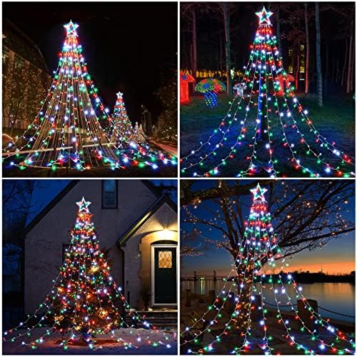 Outdoor Christmas Lights 344 LED Christmas Star Lights with 9 Strands 11.9ft Waterfall Tree Lights, 8 Modes, Waterproof & Timer for Garden Yard Patio Outdoor Christmas Decor, Red Green White - Image 6
