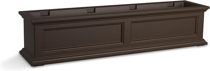 Mayne Fairfield 4ft Window Box, Self Watering Flower Box with Double Wall Design, All Season Fade Resistant Outdoor Window Planter With Steel Mounting Bracket, Espresso