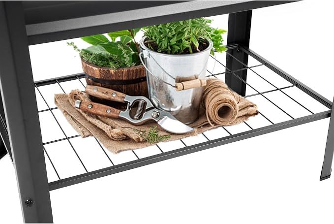 Raised Garden Bed with Legs and Shelf, 2pcs 32"x20"x31.5" Powder Coated Elevated Metal Planter with Legs for Outdoor Vegetables, Standing Raised Beds for Balcony, Patio, Lawn and Backyard